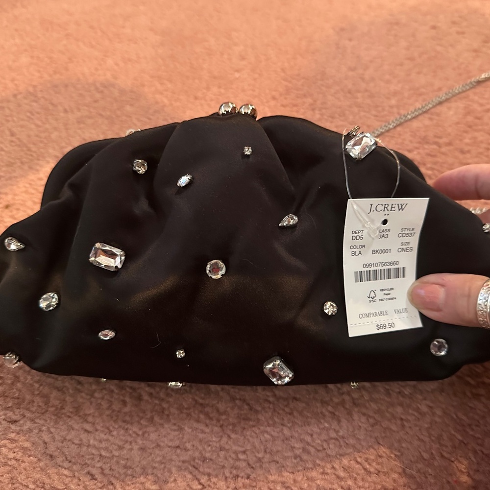NWT JCREW BLACK SATIN BAG/CLUTCH GEM - Picture 2 of 3